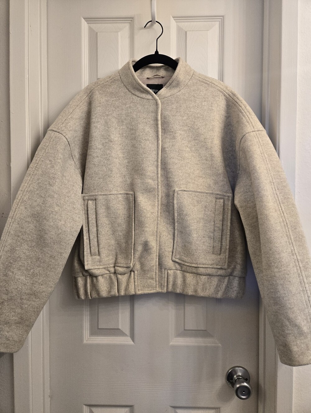 Nasty Gal Cream Wool-Blend Bomber Jacket
